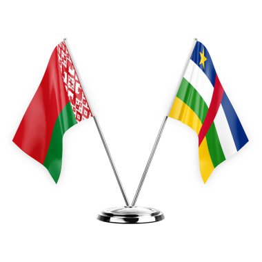 Two table flags isolated on white background 3d illustration, belarus and central african republic