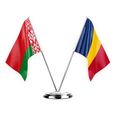 Two table flags isolated on white background 3d illustration, belarus and chad