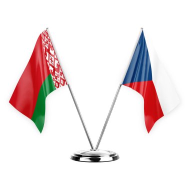 Two table flags isolated on white background 3d illustration, belarus and czechia