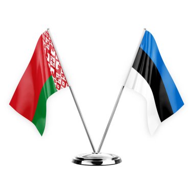 Two table flags isolated on white background 3d illustration, belarus and estonia