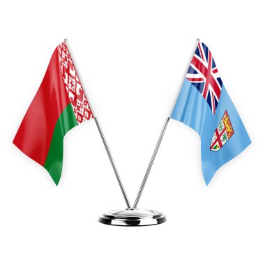 Two table flags isolated on white background 3d illustration, belarus and fiji
