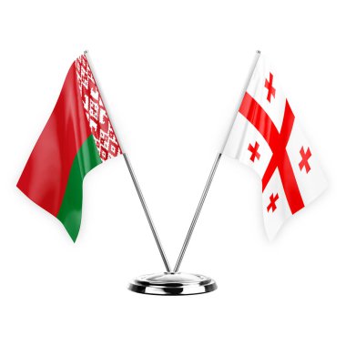Two table flags isolated on white background 3d illustration, belarus and georgia