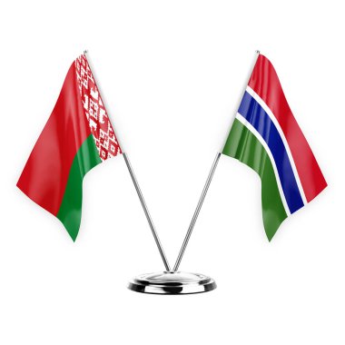 Two table flags isolated on white background 3d illustration, belarus and gambia