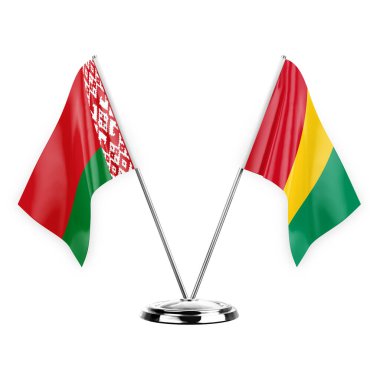 Two table flags isolated on white background 3d illustration, belarus and guinea