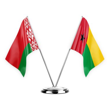 Two table flags isolated on white background 3d illustration, belarus and guinea-bissau