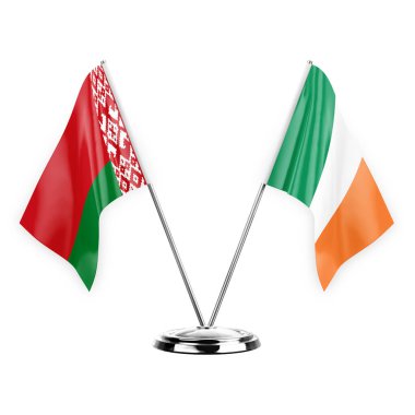 Two table flags isolated on white background 3d illustration, belarus and ireland