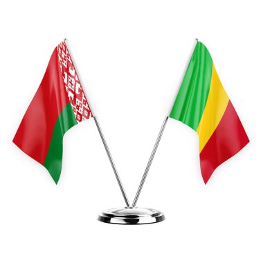 Two table flags isolated on white background 3d illustration, belarus and mali