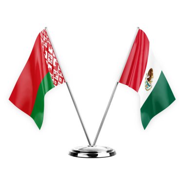 Two table flags isolated on white background 3d illustration, belarus and mexico