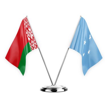Two table flags isolated on white background 3d illustration, belarus and micronesia