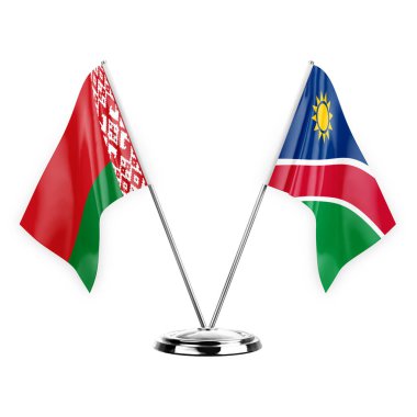 Two table flags isolated on white background 3d illustration, belarus and namibia