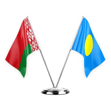 Two table flags isolated on white background 3d illustration, belarus and palau