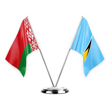 Two table flags isolated on white background 3d illustration, belarus and saint lucia