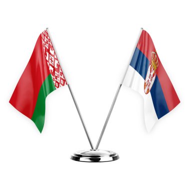Two table flags isolated on white background 3d illustration, belarus and serbia