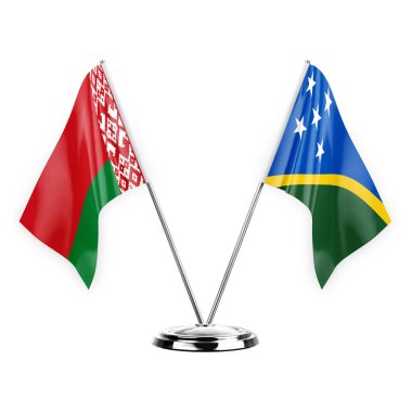 Two table flags isolated on white background 3d illustration, belarus and solomon islands