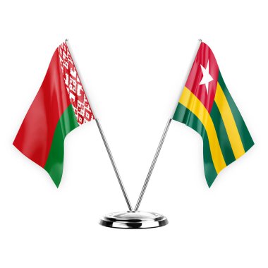 Two table flags isolated on white background 3d illustration, belarus and togo
