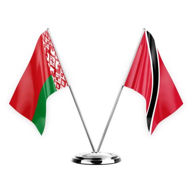 Two table flags isolated on white background 3d illustration, belarus and tobago