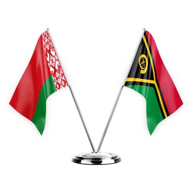 Two table flags isolated on white background 3d illustration, belarus and vanuatu