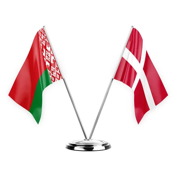 Two Table Flags Isolated White Background Illustration Belarus Denmark — Stock fotografie
