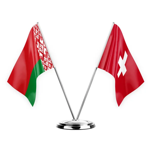 Two Table Flags Isolated White Background Illustration Belarus Switzerland — стокове фото