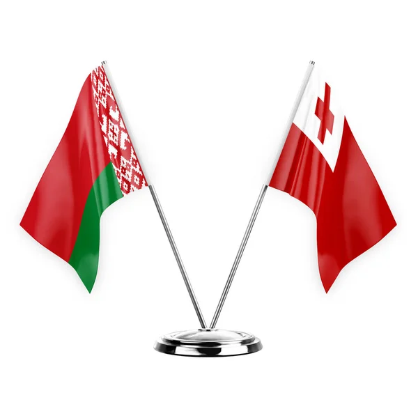 Two Table Flags Isolated White Background Illustration Belarus Tonga — Zdjęcie stockowe