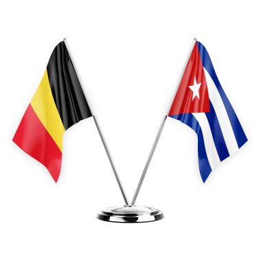 Two table flags isolated on white background 3d illustration, belgium and cuba