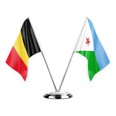 Two table flags isolated on white background 3d illustration, belgium and djibouti