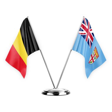 Two table flags isolated on white background 3d illustration, belgium and fiji