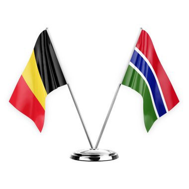 Two table flags isolated on white background 3d illustration, belgium and gambia