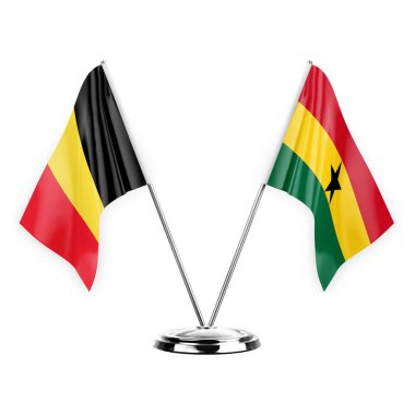 Two table flags isolated on white background 3d illustration, belgium and ghana