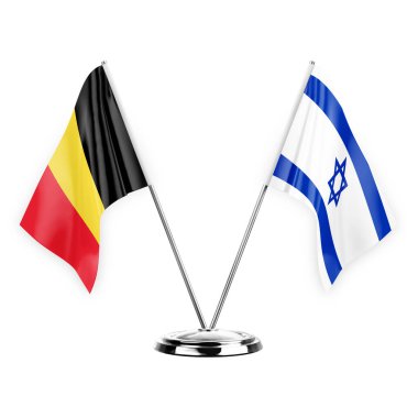 Two table flags isolated on white background 3d illustration, belgium and israel