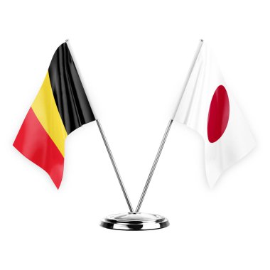 Two table flags isolated on white background 3d illustration, belgium and japan