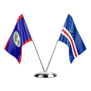 Two table flags isolated on white background 3d illustration, belize and cape verde