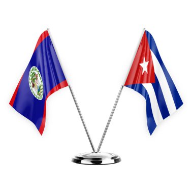 Two table flags isolated on white background 3d illustration, belize and cuba