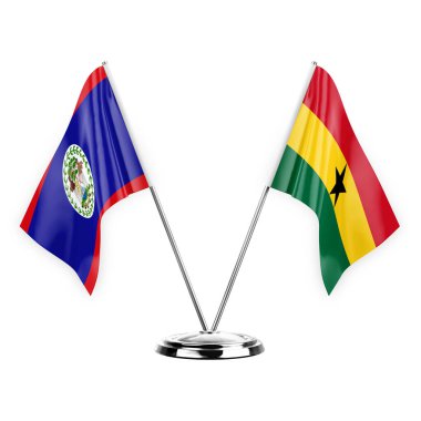 Two table flags isolated on white background 3d illustration, belize and ghana