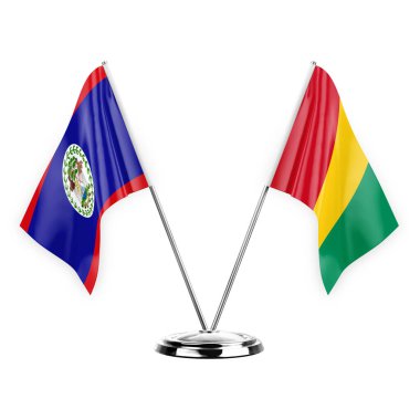 Two table flags isolated on white background 3d illustration, belize and guinea