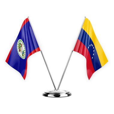Two table flags isolated on white background 3d illustration, belize and venezuela