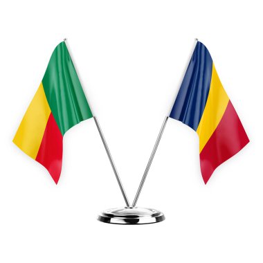 Two table flags isolated on white background 3d illustration, benin and chad