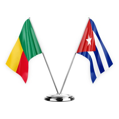 Two table flags isolated on white background 3d illustration, benin and cuba