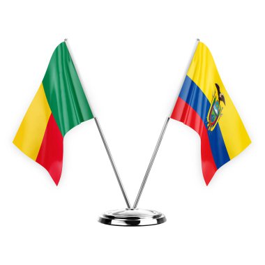 Two table flags isolated on white background 3d illustration, benin and ecuador