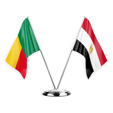 Two table flags isolated on white background 3d illustration, benin and egypt
