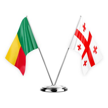 Two table flags isolated on white background 3d illustration, benin and georgia