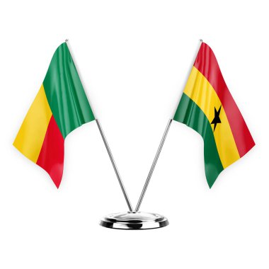 Two table flags isolated on white background 3d illustration, benin and ghana