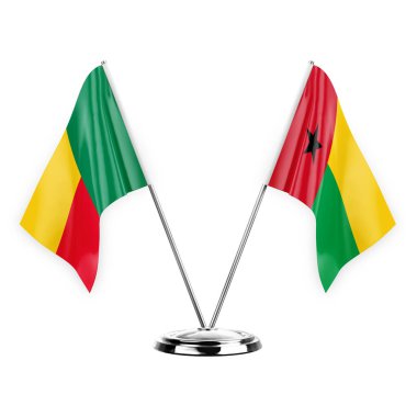 Two table flags isolated on white background 3d illustration, benin and guinea-bissau