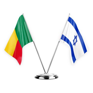 Two table flags isolated on white background 3d illustration, benin and israel