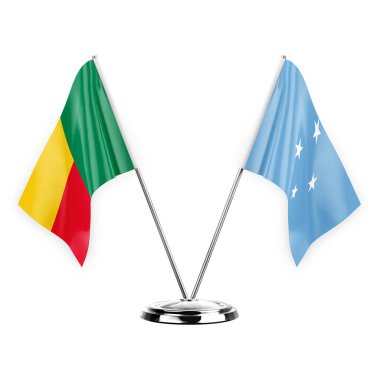 Two table flags isolated on white background 3d illustration, benin and micronesia
