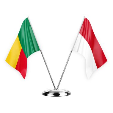 Two table flags isolated on white background 3d illustration, benin and monaco