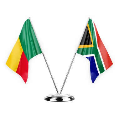 Two table flags isolated on white background 3d illustration, benin and south africa