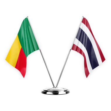 Two table flags isolated on white background 3d illustration, benin and thailand