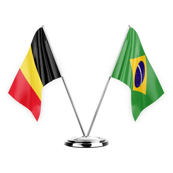 Two Table Flags Isolated White Background Illustration Belgium Brazil — Stok fotoğraf