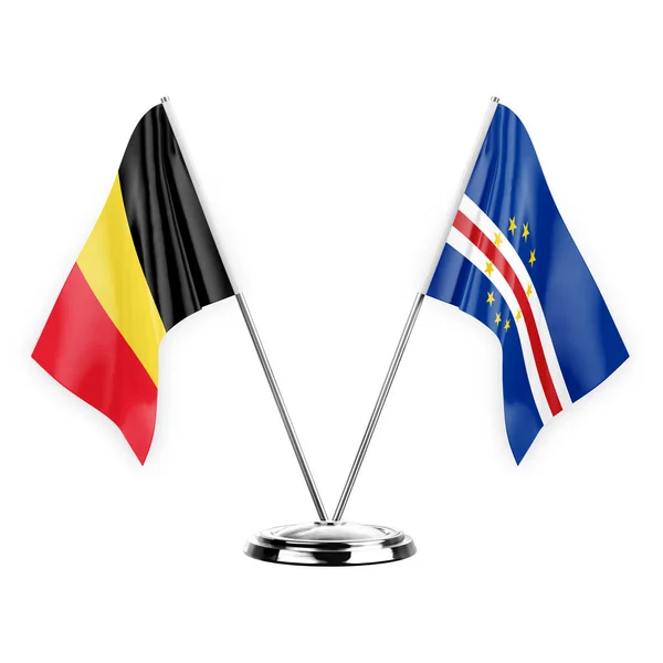 Two Table Flags Isolated White Background Illustration Belgium Cape Verde — Fotografia de Stock